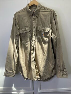 Carhartt FR Flame Resistant Khaki Tan Long Sleeve Work Shirt XL